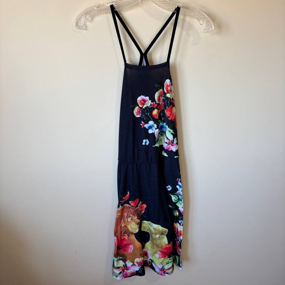 Disney Lion King Women’s sz L Black Floral Spaghetti Strap Dress